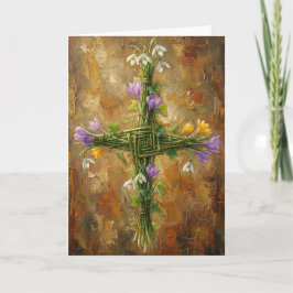 Cartão St Brigid Cross Green Rushes Crocus Imbolc Art
