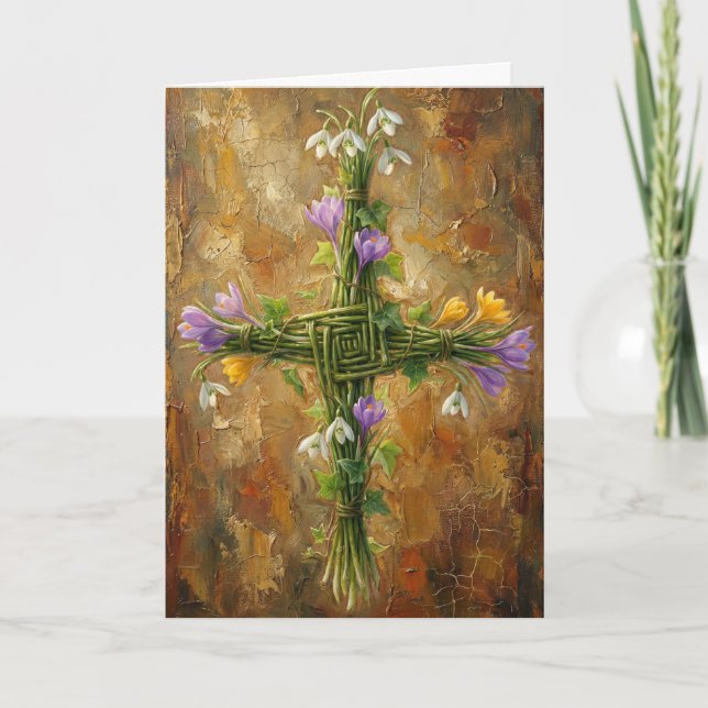 Cartão St Brigid Cross Green Rushes Crocus Imbolc Art (Frente)