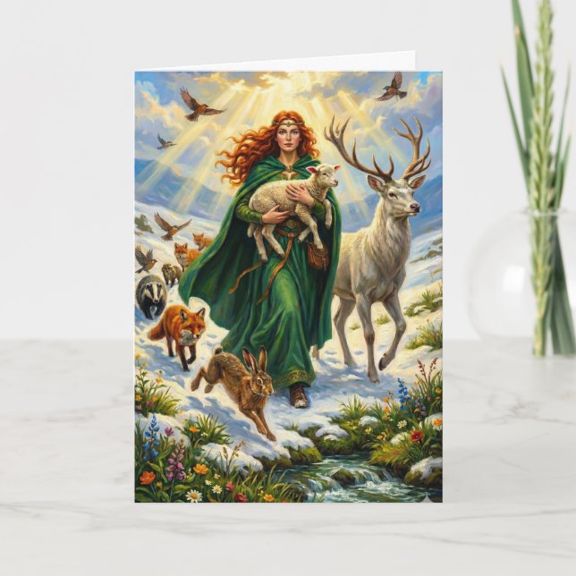 Cartão St Brigid Spring Goddess Woodland Animals Imbolc (Frente)