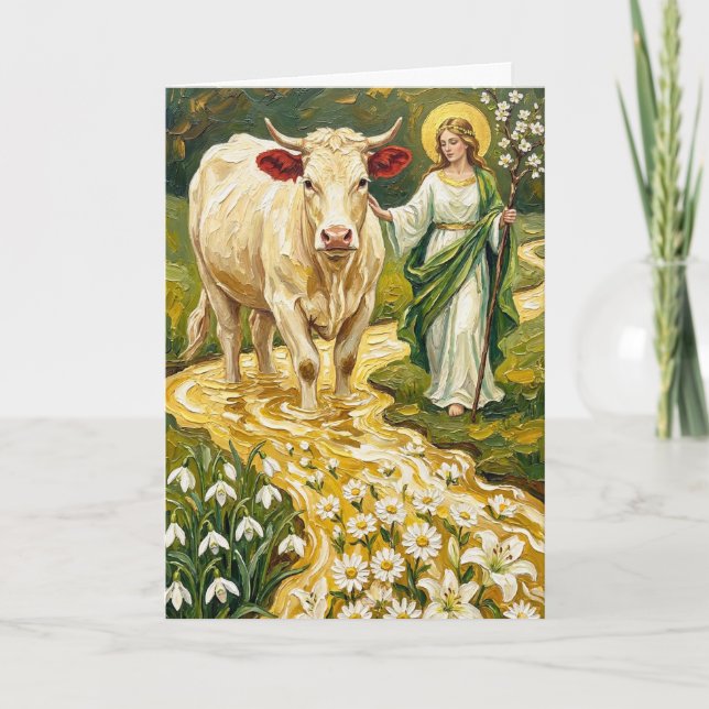 Cartão St. Brigid & The White Cow (Imbolc) (Frente)
