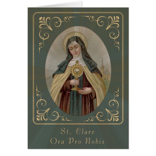 Cartão St. Clare de Assisi com o Eucaristia (Frente)