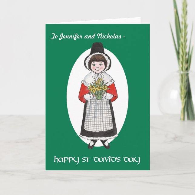 Cartão St David's Day, Welsh Costume, Card to Personalize (Frente)