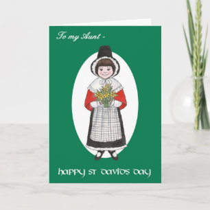 Cartão St David's Day, Welsh Costume, For Aunt
