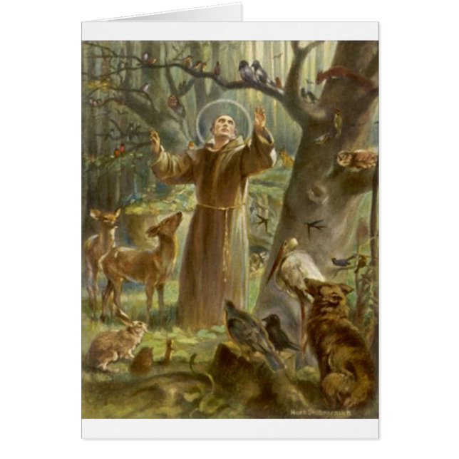 Cartão St Francis de Assisi que Preaching aos animais (Frente)