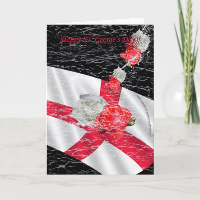 Cartão St. George's Day English Flag and roses white and (Frente)