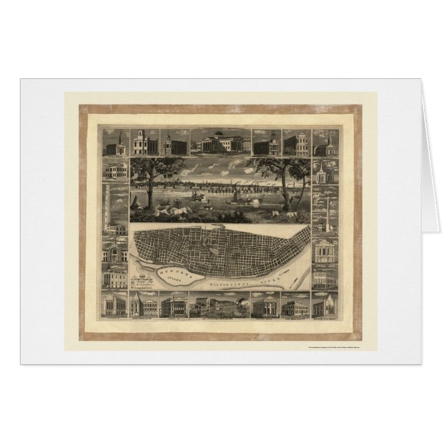 Cartão St Louis, mapa panorâmico do MO - 1848 (Frente Horizontal)