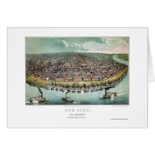 Cartão St Louis, mapa panorâmico do MO - 1859