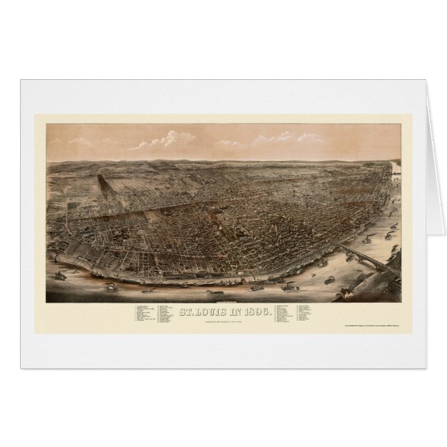 Cartão St Louis, mapa panorâmico do MO - 1896 (Frente Horizontal)