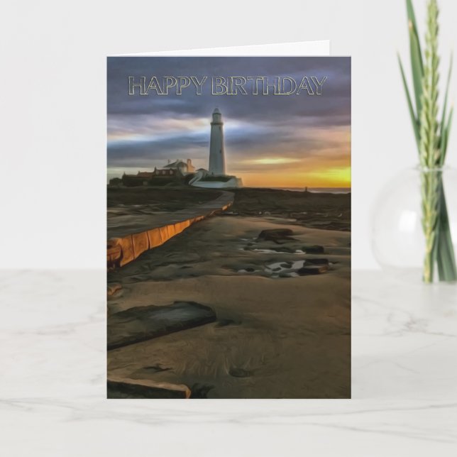 Cartão St. Mary's Lighthouse U.K., Birthday Greeting Card (Frente)