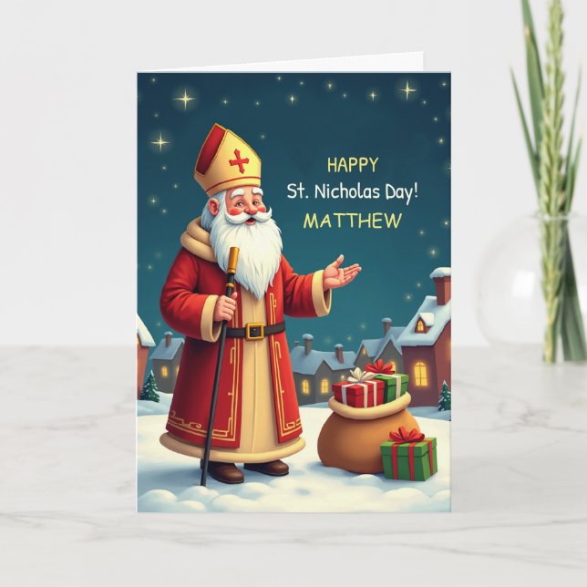 Cartão St Nicholas Day Customizable Name Smiles Wishes (Frente)
