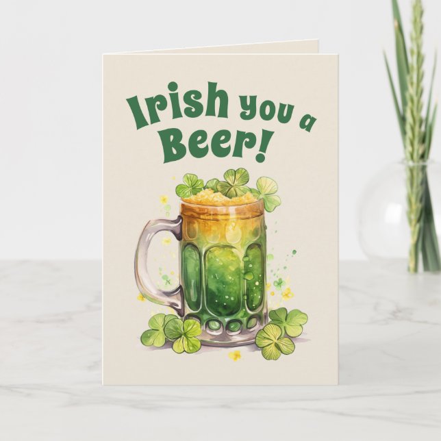 Cartão St. Patrick’s Day Funny Beer Mug Card– Irish Luck (Frente)