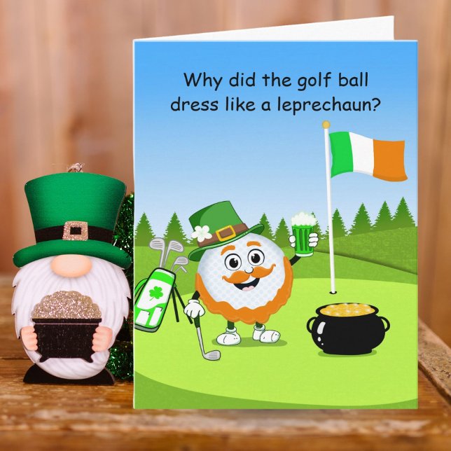 Cartão St. Patrick’s Day Golf Ball Leprechaun Riddle (Criador carregado)