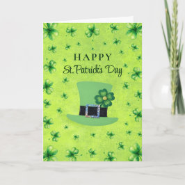 Cartão St. Patrick’s Day Watercolor Shamrock on green