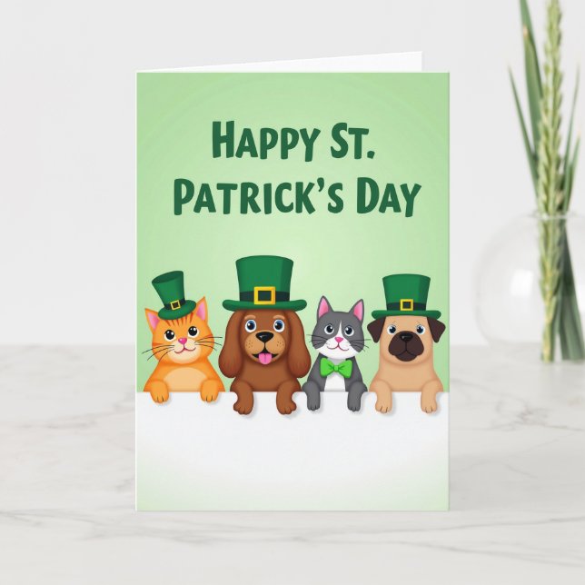 Cartão St Patricks Animal Friends Holiday Card (Frente)