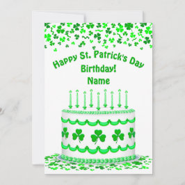 Cartão St Patrick's Day Birthday Cake Custom Candles Flat