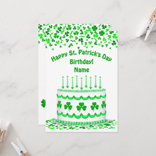Cartão St Patrick's Day Birthday Cake Custom Candles Flat (Frente/Verso In Situ)