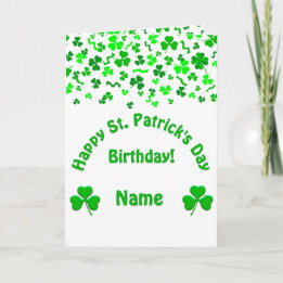 Cartão St Patrick's Day Birthday Shamrocks Personalized