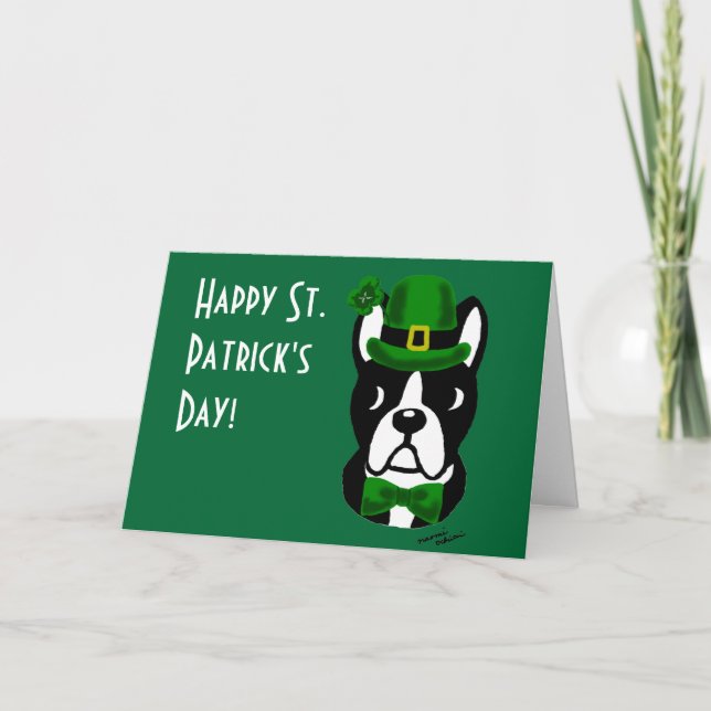 Cartão St. Patrick's Day Boston Terrier 1 (Frente)