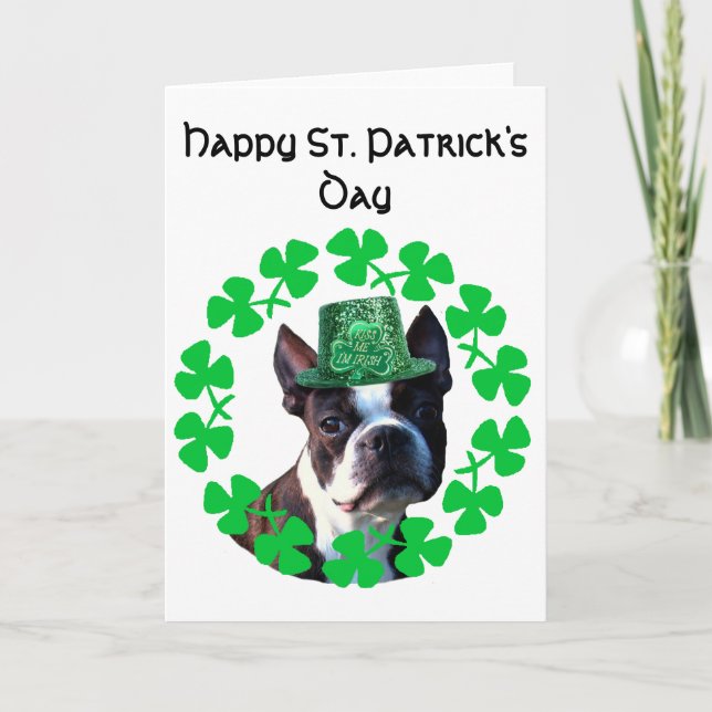 Cartão St Patrick's Day Boston Terrier greeting card (Frente)
