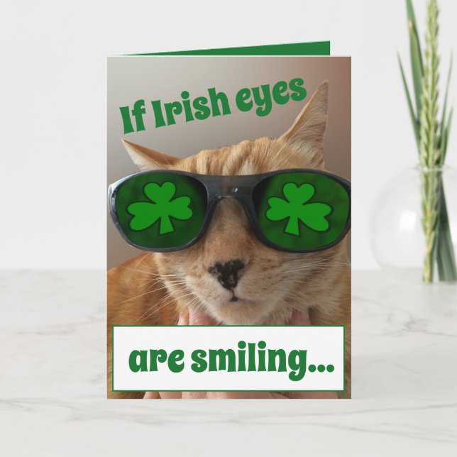 Cartão St. Patrick's Day Card featuring a COOL cat (Frente)