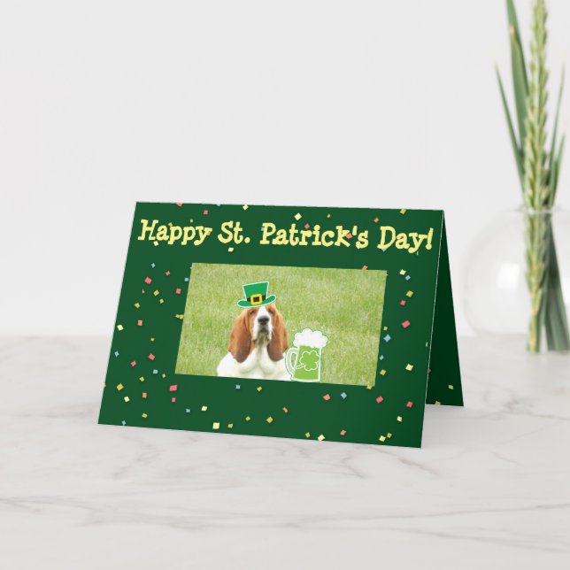 Cartão "St. Patrick's Day Card" with Basset Hound (Frente)