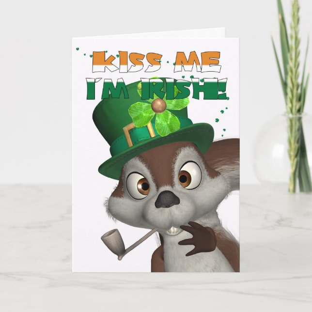 Cartão St. Patrick's Day Card - With Cute Squirrel - Kiss (Frente)