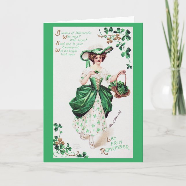 Cartão St. Patrick's Day Lady, Vintage (Frente)