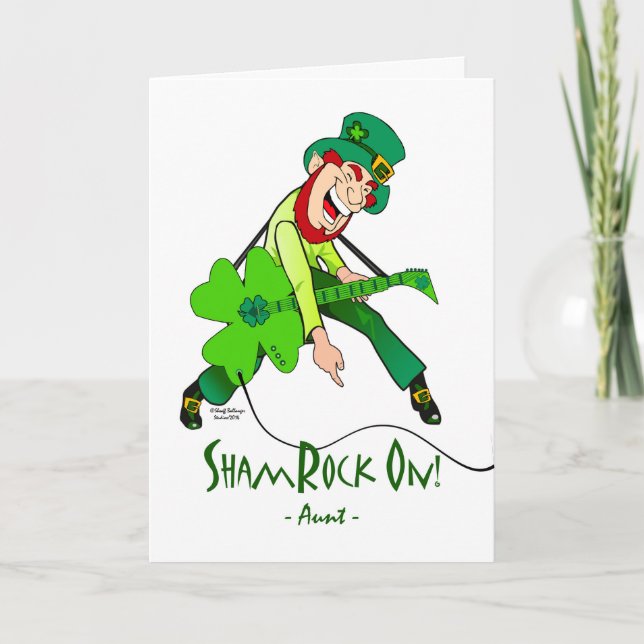 Cartão St. Patrick's Day Leprechaun for Aunt, ShamRock On (Frente)