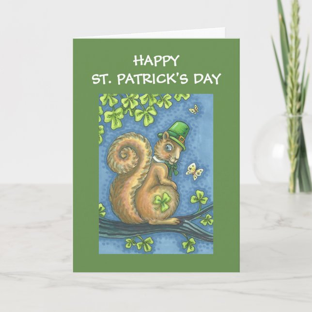 CARTÃO ST. PATRICKS DAY LEPRECHAUN SQUIRREL GREETING CARD (Frente)