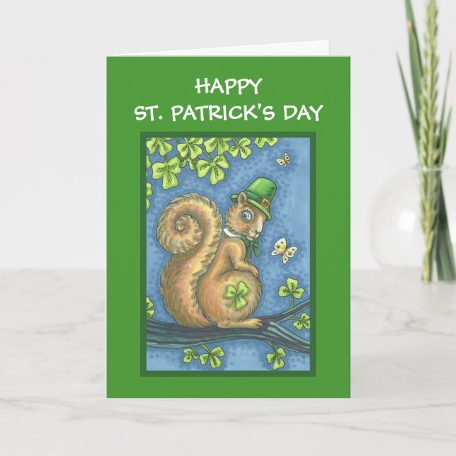 CARTÃO ST. PATRICKS DAY LEPRECHAUN SQUIRREL GREETING CARD (Frente)