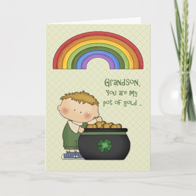Cartão St. Patrick's Day, Pot of Gold, Grandson (Frente)
