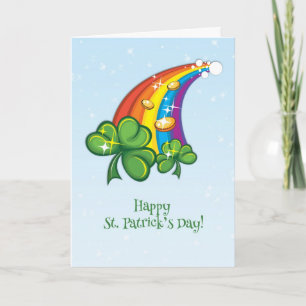Cartão St. Patrick's Day, Rainbow, Shamrocks, Gold Coins