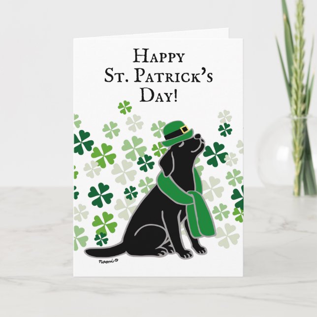 Cartão St. Patrick's Day Stylish Black Labrador Clovers (Frente)