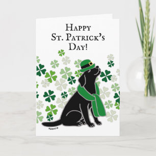 Cartão St. Patrick's Day Stylish Black Labrador Clovers