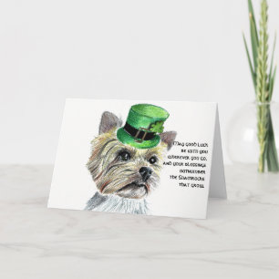 Cartão St.Patrick's Day Yorkie with Leprchaun Hat