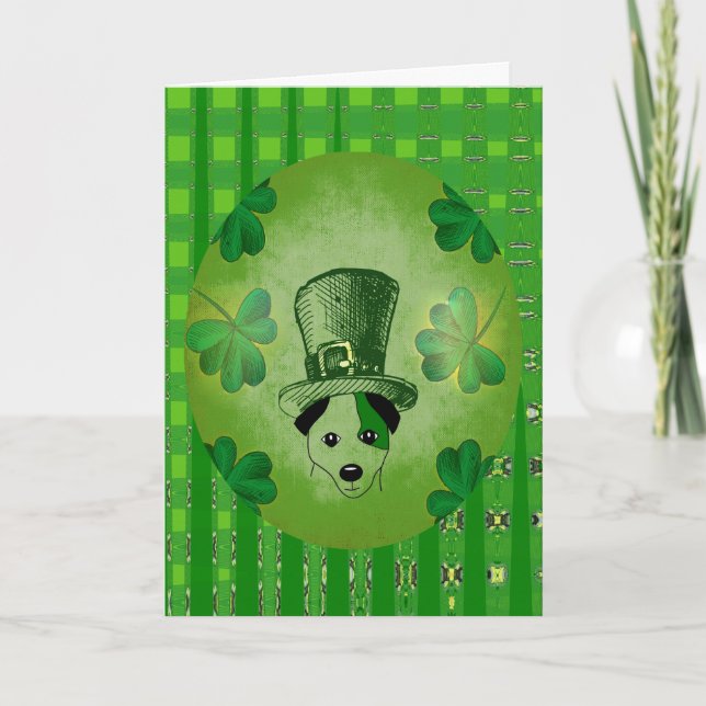 Cartão St. Patrick's Dog with Shamrocks Drawing Card (Frente)