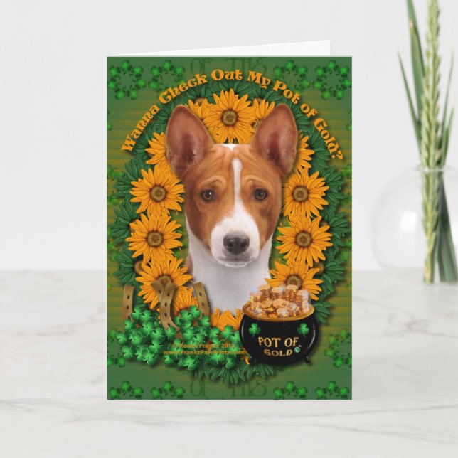 Cartão St Patricks - Pot of Gold - Basenji (Frente)