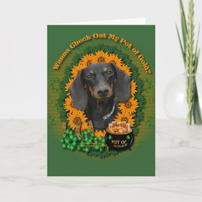 Cartão St Patricks - Pot of Gold - Dachshund - Winston (Frente)
