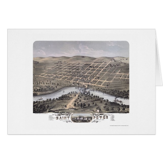 Cartão St Peter, mapa panorâmico do manganês - 1870 (Frente Horizontal)
