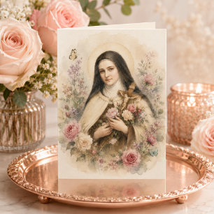 Cartão St. Thérèse Floral com Versículo da Escritura