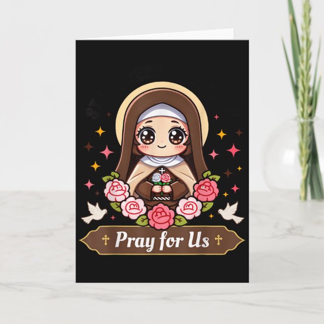 Cartão St Therese Of Lisieux Pray For Us Catholic Roses F (Frente)