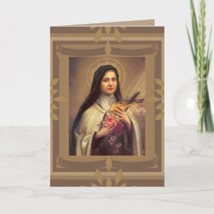 Cartão St. Therese Pequena Flor com rosas rosa Aniversári