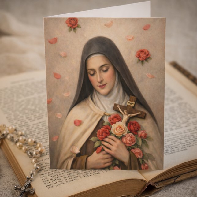 Cartão St Thérèse Roses and Crucifix Devotional (Criador carregado)
