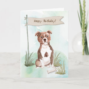 Cartão Staffordshire Bull Terrier Dog Sob Sinal de Aniver