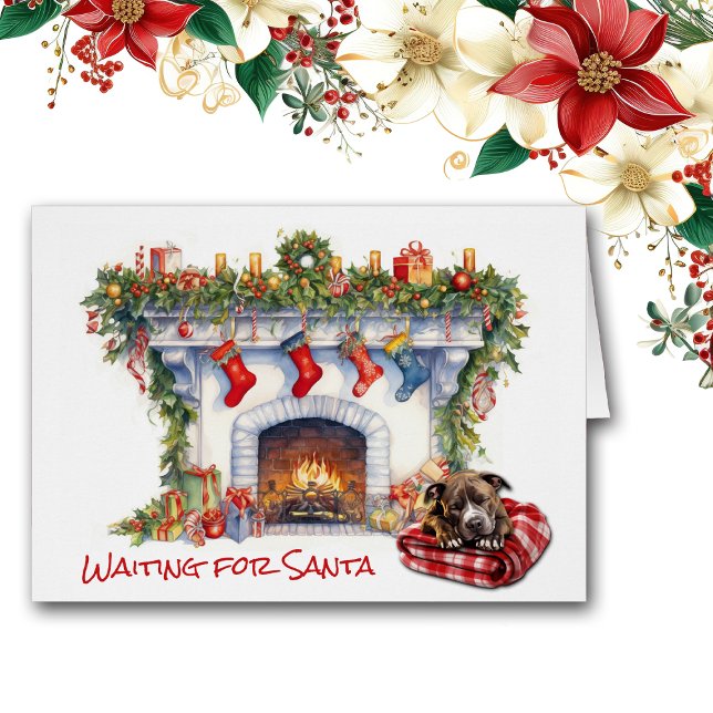 Cartão Staffordshire Terrier Dog Espera por Papais noeis (Criador carregado)