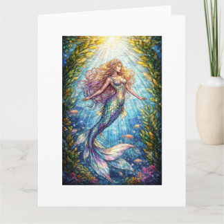 Cartão Stained-Glass Mermaid: A mermaid Holiday Postcard