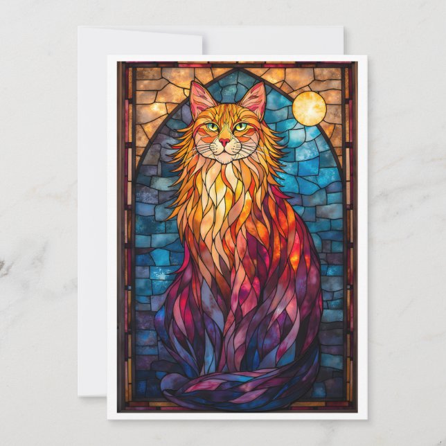Cartão Stained Glass Style Large Fluffy Cat Flat (Frente)