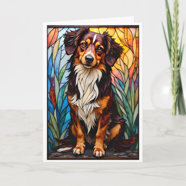 Cartão Stained Glass Style Mixed Breed Dog  (Frente)