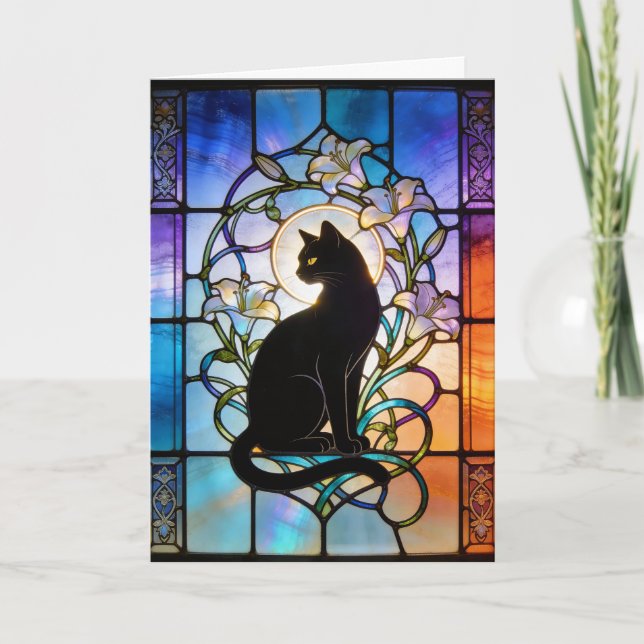 Cartão Stained Glass Window W/Cat (Frente)