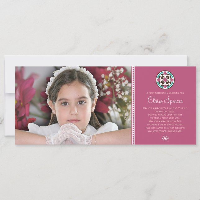 Cartão StainGlass Santa Foto de Primeira Comunhão (Frente)
